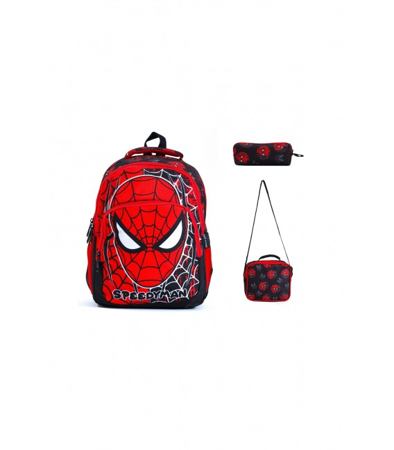 Orthopedic Red Black Spiderman Primary School Bag + Lunch Bag 575