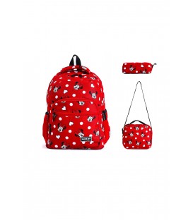Orthopedic Red Black Mickey mouse Primary School Bag + Lunch Bag