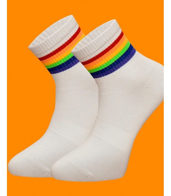 Beyaz Renk Renkli Çizgili Erkek Tenis Çorap