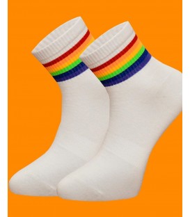 Beyaz Renk Renkli Çizgili Erkek Tenis Çorap